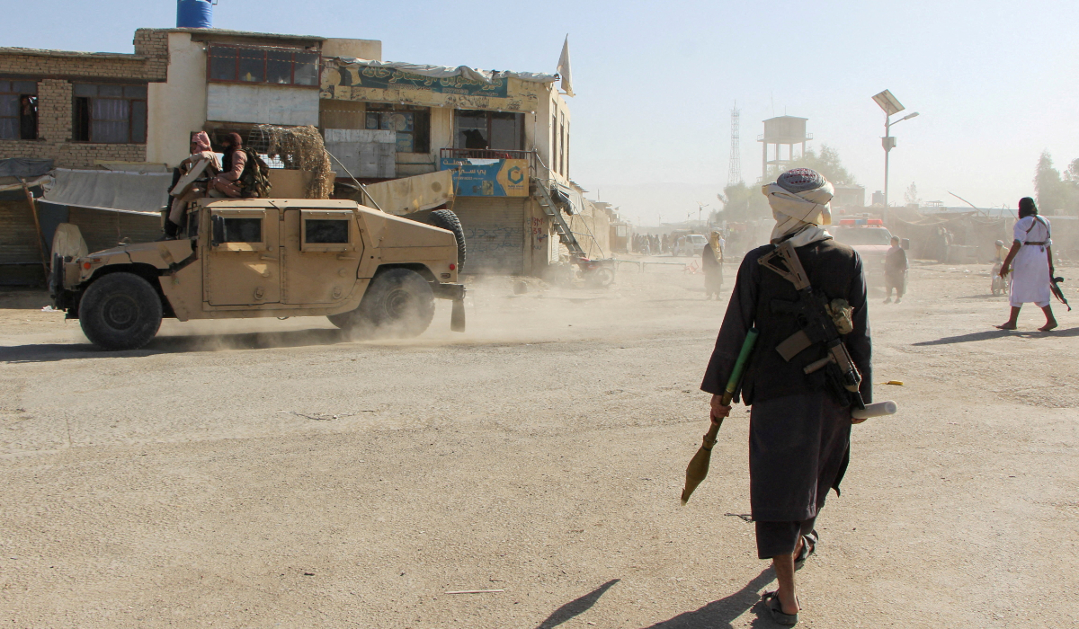 Afghan Taliban fighters patrol near the Afghanistan-Pakistan border in Spin Boldak, Kandahar Province, following exchanges of fire between Pakistani and Afghan forces in Afghanistan, October 15, 2025. (REUTERS)