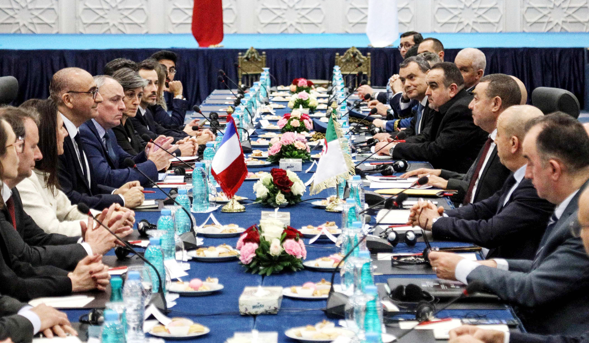 Algeria's Interior and Transport Minister Said Sayoud (3rd R) meets with France's Interior Minister Laurent Nunez (4th from L) in Algiers on February 16, 2026. (AFP)