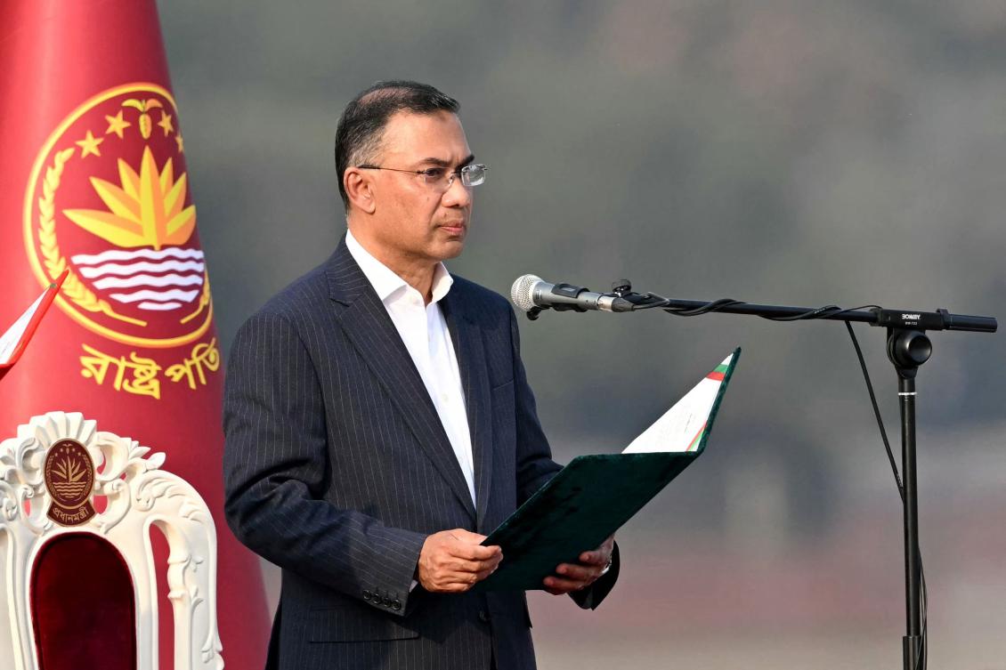 Bangladesh’s Prime Minister Tarique Rahman was sworn into office after a landslide election victory, taking over from the interim administration that had led the country of 170 million people since a deadly 2024 uprising. (AFP)