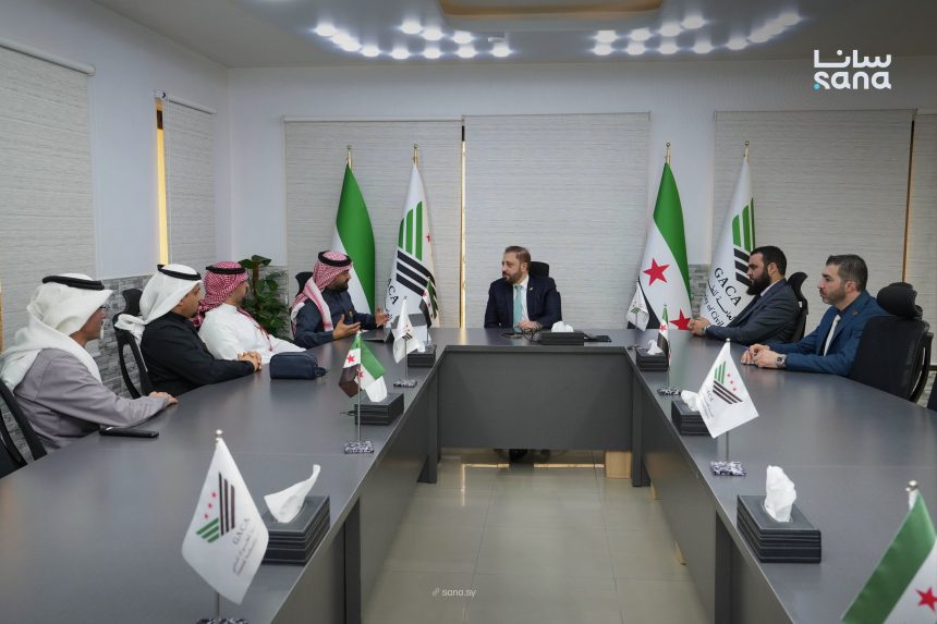 Above, Syrian aviation officials with officials and representatives from Saudi Ground Services. (SANA)