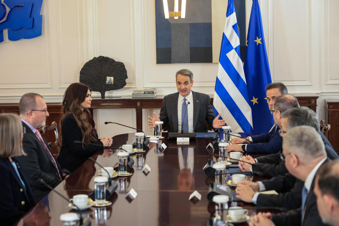 Greek Prime Minister Kyriakos Mitsotakis speaks prior to signing a Chevron-led consortium lease contracts for gas exploration off Greece, at the Prime Minister's office in Athens, Greece, February16, 2026. (REUTERS)