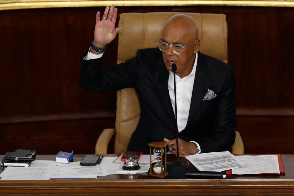 National Assembly President Jorge Rodriguez presides over a session debating an amnesty bill in Caracas, Venezuela, Thursday, Feb. 19, 2026. (AP)