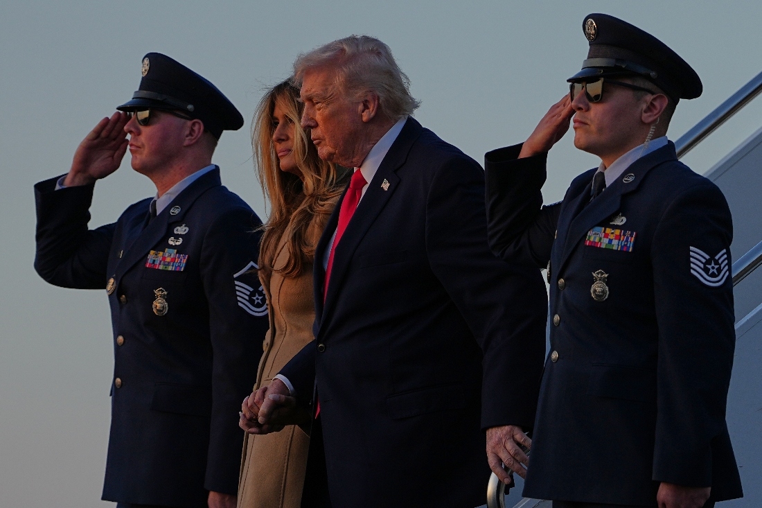 President Donald Trump and first lady Melania Trump arrive on Air Force One at Palm Beach International Airport in West Palm Beach, Florida, US. (AP)