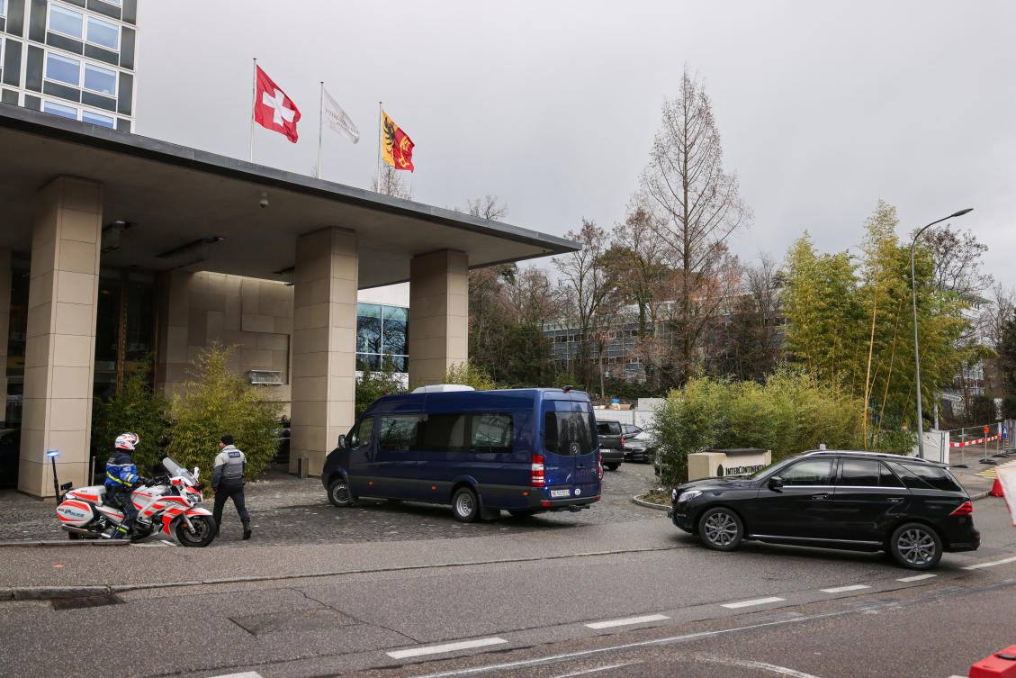 Above, the Russian delegation arrives at the InterContinental hotel on the day of US-mediated peace talks between Russia and Ukraine in Geneva, Switzerland on Feb. 17, 2026. (Reuters)
