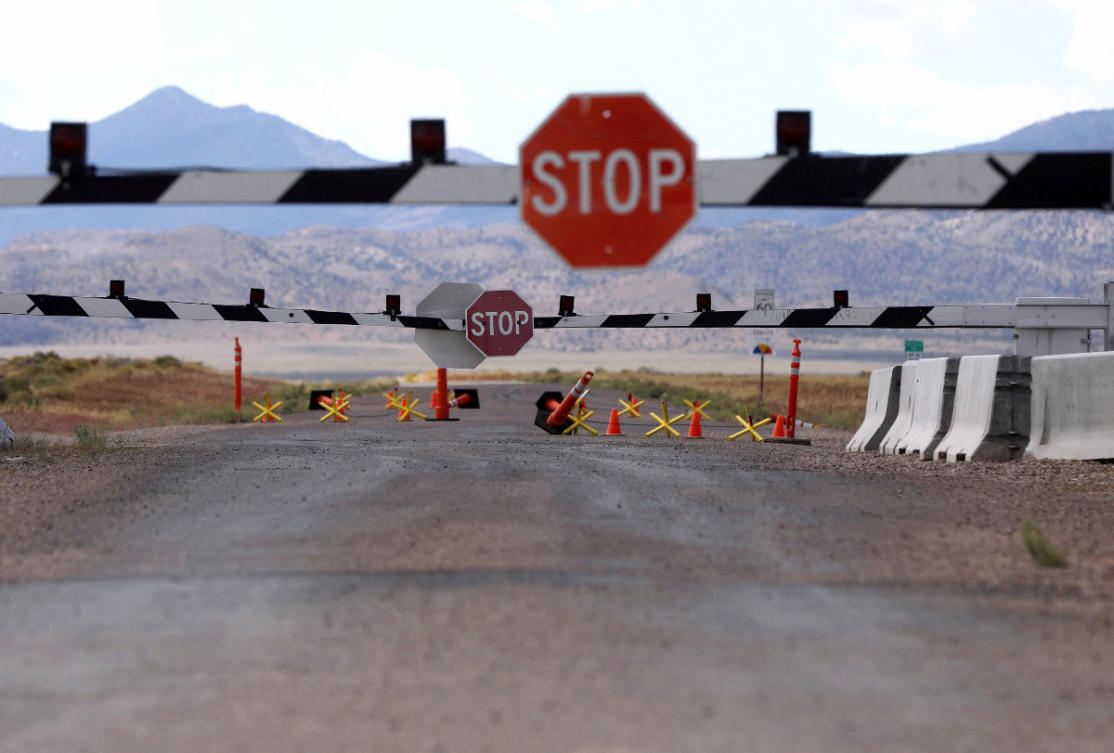 Military equipment is visible from the entrance to Area 51 as an influx of tourists responding to a call to 'storm' Area 51, a secretive military base believed by UFO enthusiasts to hold government secrets about extra-terrestrials, is expected in Rachel, Nevada, US, on September 19, 2019. (REUTERS/File Photo)