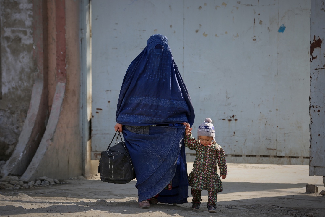 A woman and her daughter leaves the Indira Gandhi Children's Hospital in Kabul, Afghanistan. (AP)