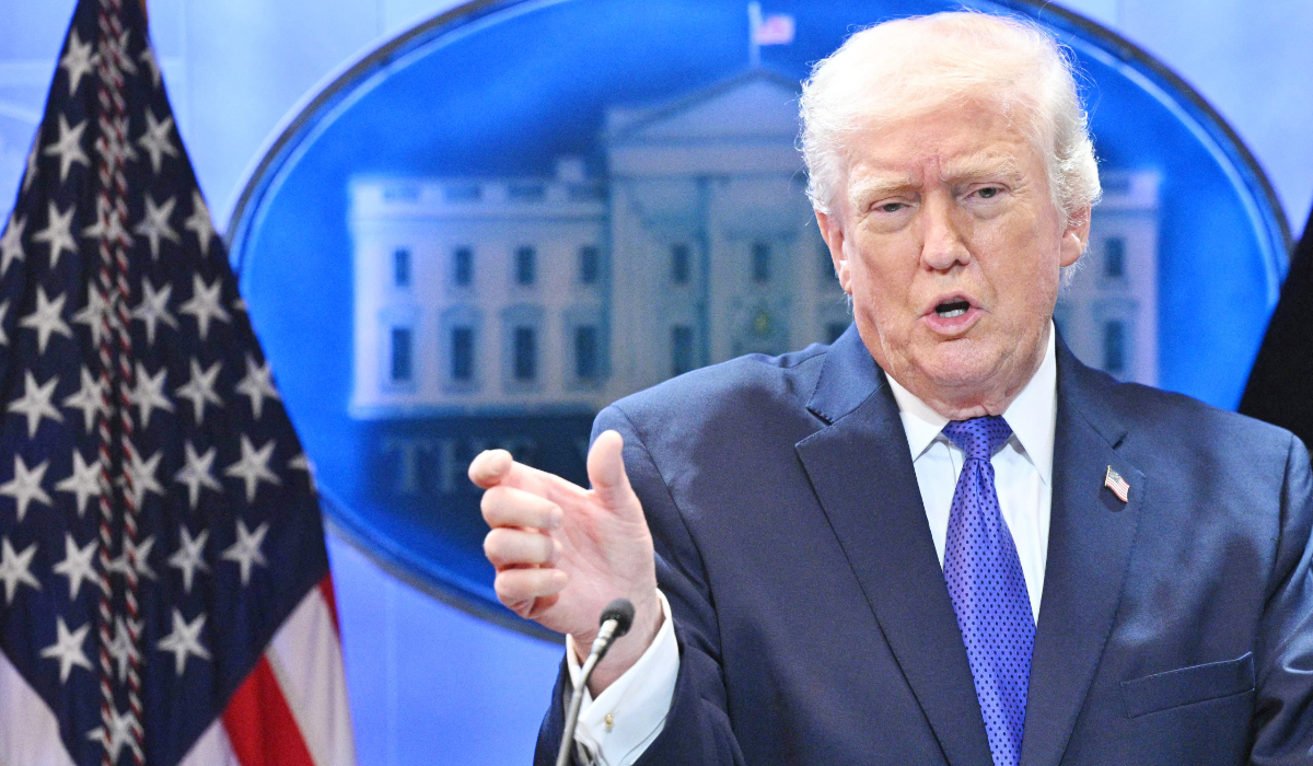 US President Donald Trump speaks during a press conference in the Brady Press Briefing Room of the White House in Washington, DC, on February 20, 2026. (AFP)