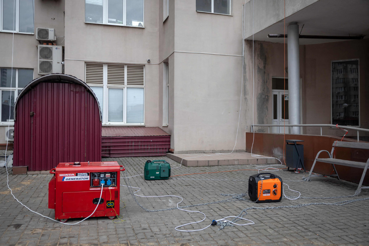 Power generators supply apartments of the Chudo-Gorod residential complex with electricity in Odesa on February 17, 2026, amid the Russian invasion of Ukraine. In the ‘Wonderful City’ residential district of Ukraine’s Odesa, life has been anything but for the hundreds of residents suffering some of the worst Russian bombardments of the entire four-year war. (AFP)