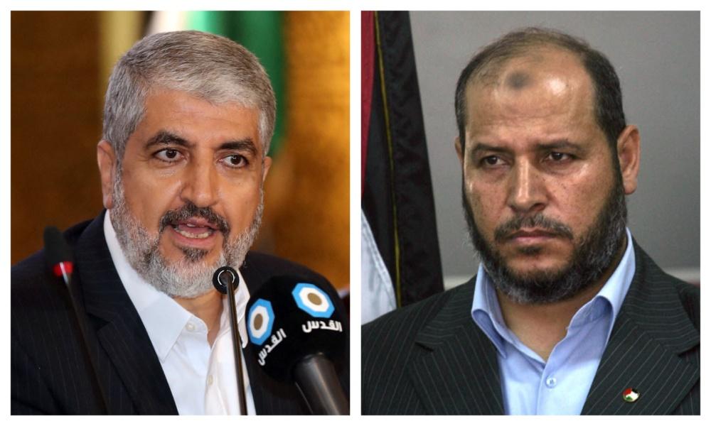 The official said the race for Hamas’s leadership is now between Khaled Meshaal (L) and Khalil Al-Hayya (R). (File/AFP)