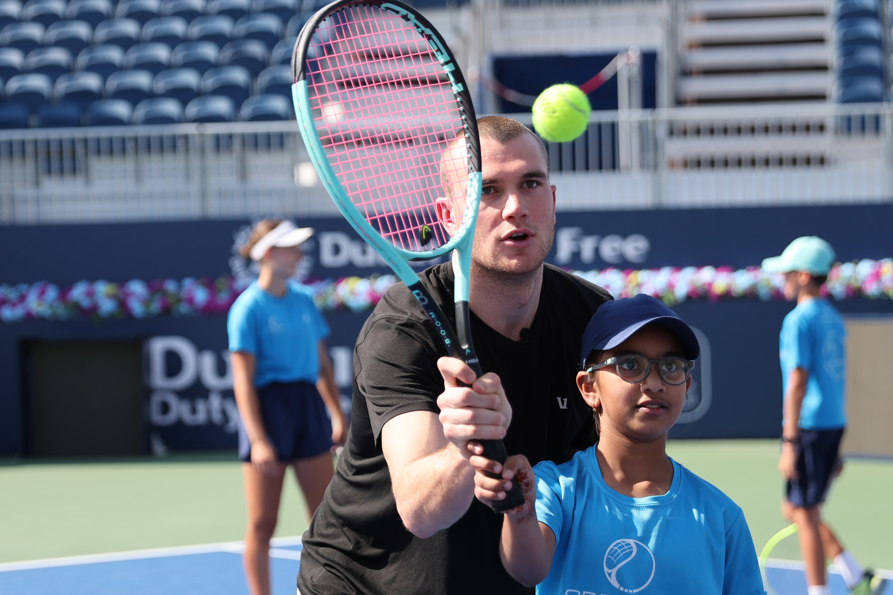 Felix Auger-Aliassime and Jack Draper surprise youngsters at Dubai Tennis Championship clinic