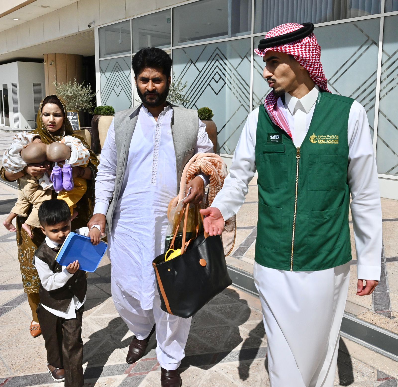 Pakistani conjoined twins and their family arrived in Riyadh for an assessment of the possibility of separation surgery (Supplied)