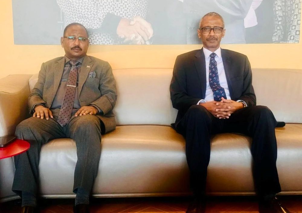 Sudanese Minister of Justice Abdullah Mohamed Dirif, left, and Sudan’s Permanent Representative to the United Nations Hassan Hamid. (X)