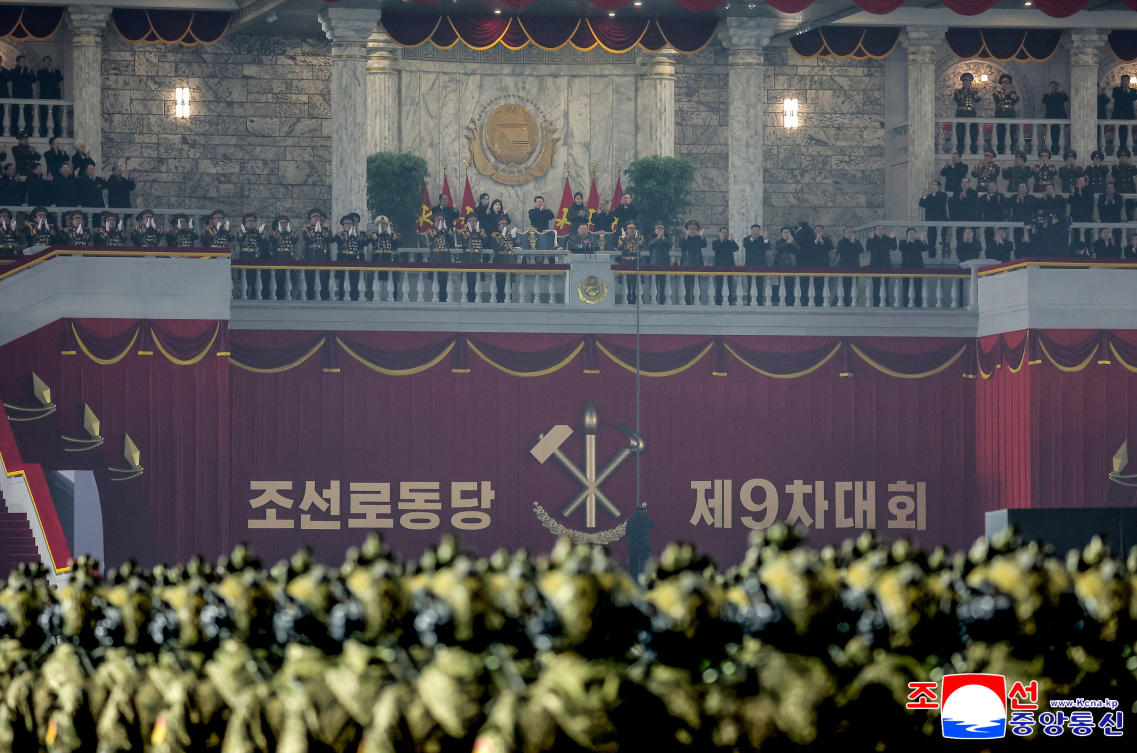 North Korean leader Kim Jong Un attends a military parade to commemorate the Ninth Congress of the ruling Workers’ Party of Korea in Pyongyang on Feb. 25, 2026. (KCNA via Reuters)