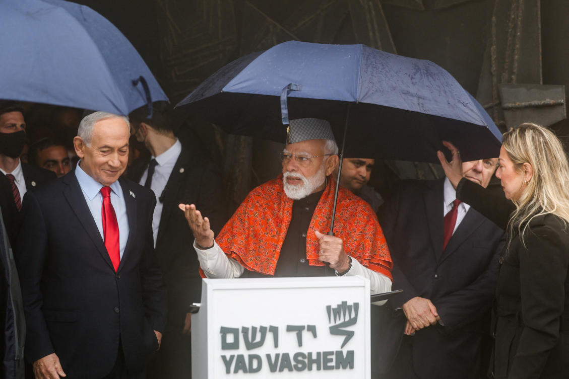 India's Prime Minister Narendra Modi visits Yad Vashem, the World Holocaust Remembrance Center, alongside Israeli Prime Minister Benjamin Netanyahu, in Jerusalem, February 26, 2026. (REUTERS)