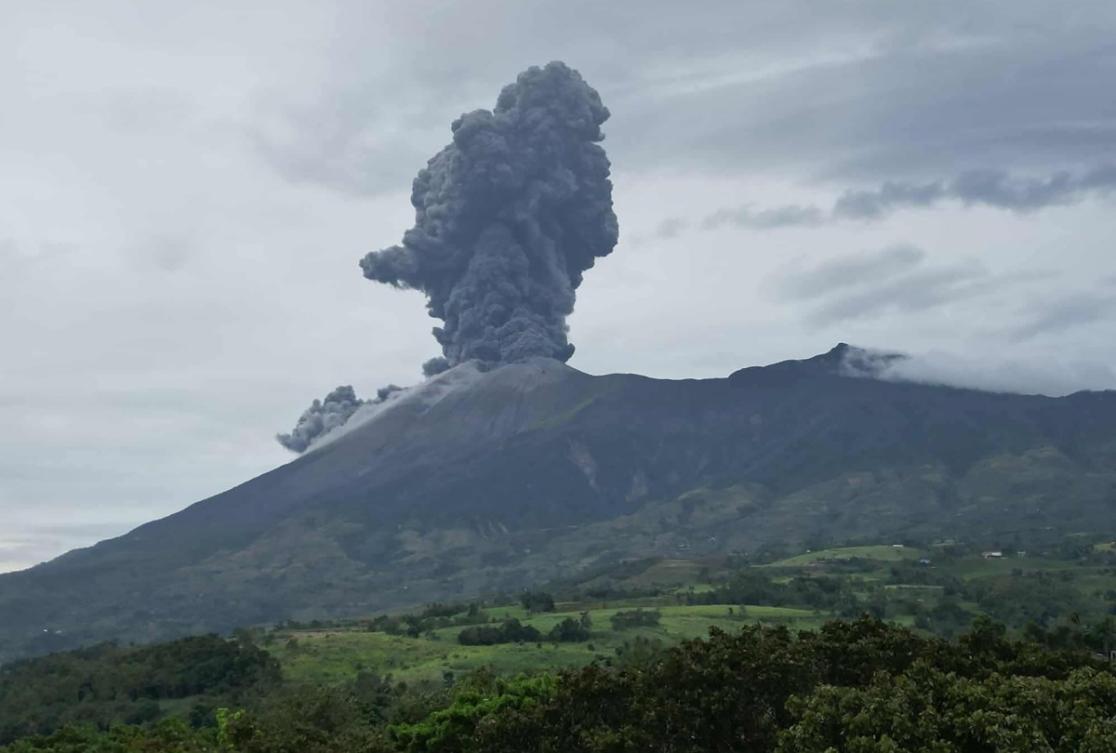 Mount Kanlaon volcano during an earlier eruption on Feb. 19, 2026. (Canlaon City Public Information Office/AFP)