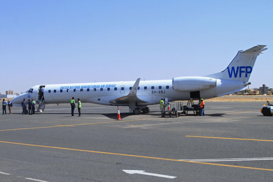 A World Food Programme (WFP) aircraft carrying Denise Brown, United Nations Humanitarian Coordinator in Sudan, arrives at the airport in Khartoum on Feb. 26, 2026. (AFP)