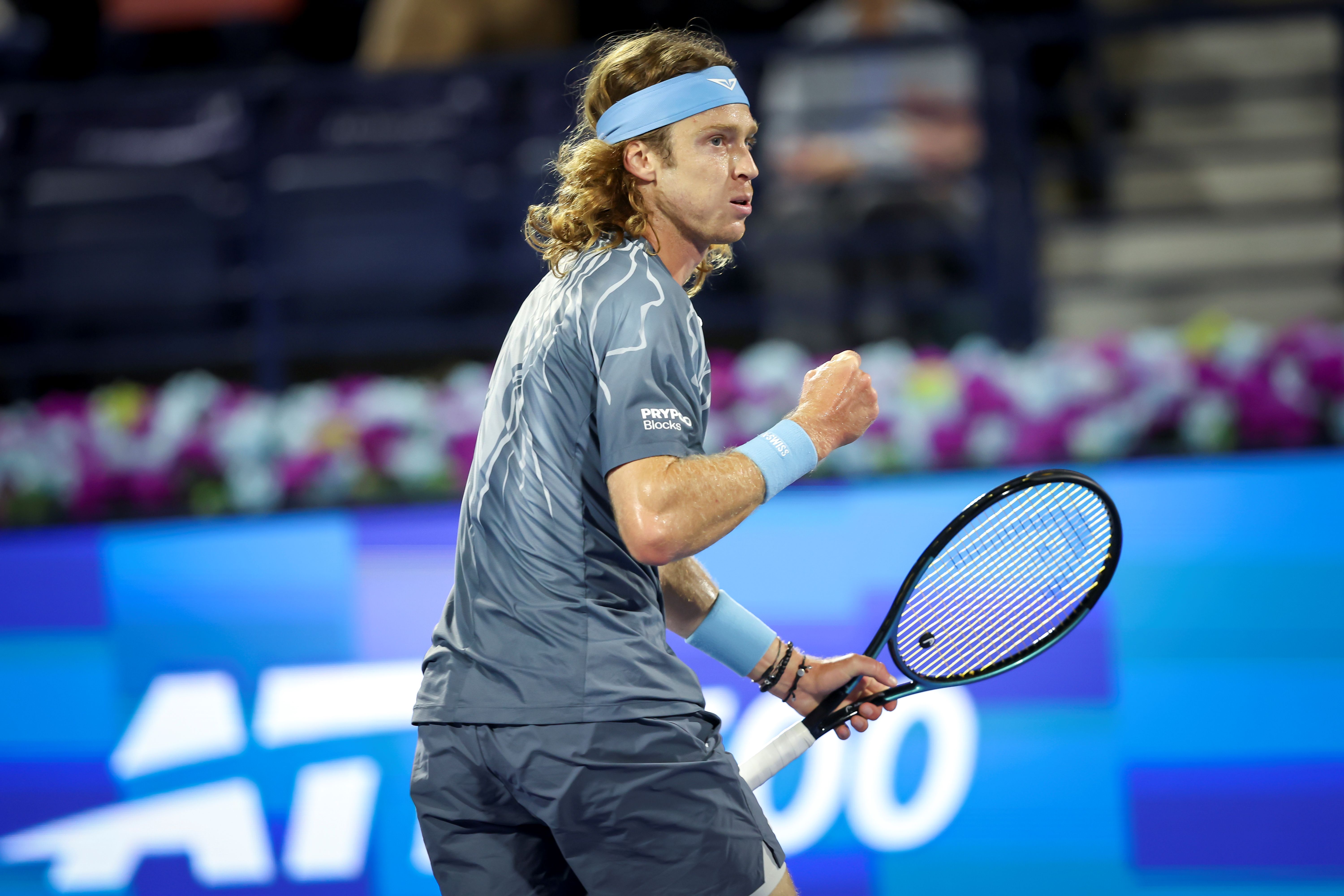 The 2022 winner Andrey Rublev is through to the last four of the Dubai Tennis Championships after defeating Arthur Rinderknech on Thursday night. (Supplied)