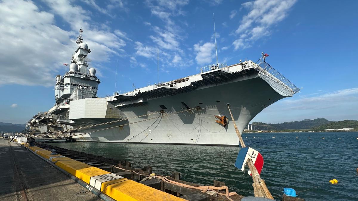 Above, French aircraft carrier Charles de Gaulle at Subic Bay in the Philippines during a port call on Feb. 23, 2025. (AP)