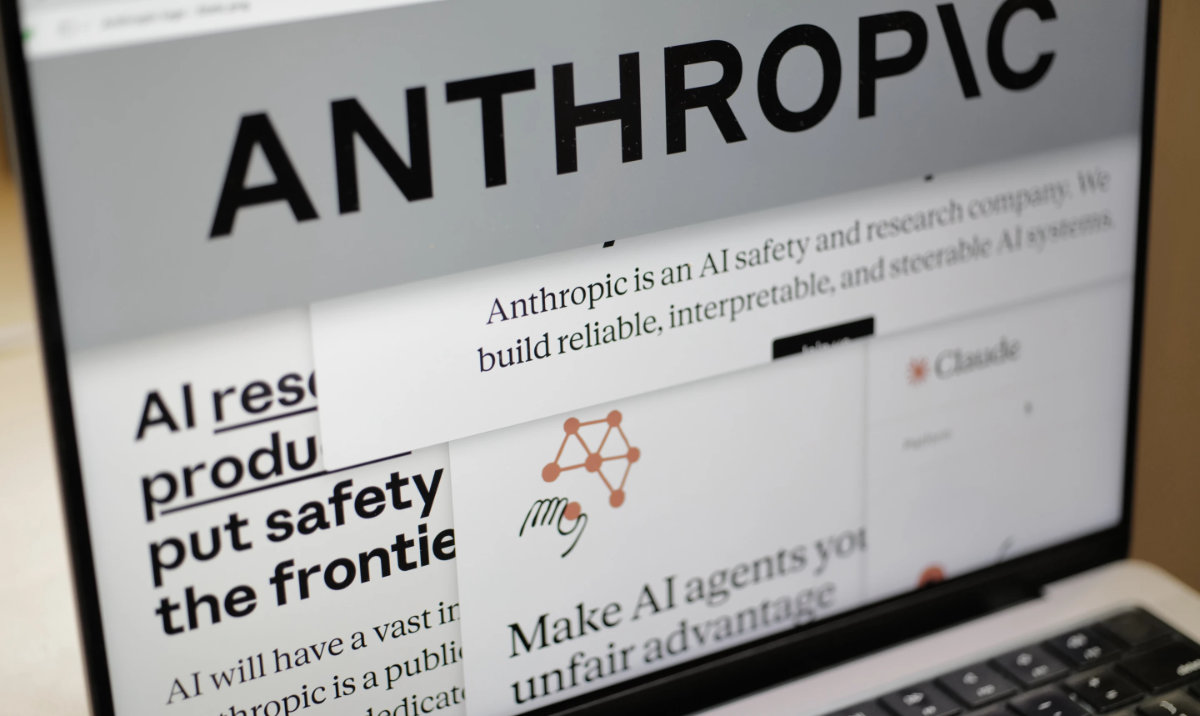 Pages from the Anthropic website and the company's logo are displayed on a computer screen in New York on Thursday, Feb. 26, 2026. (AP)