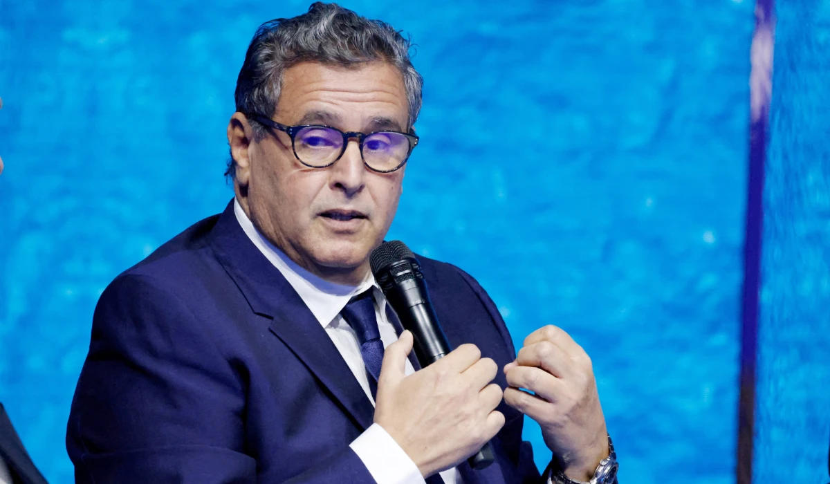 Morocco's Prime Minister Aziz Akhannouch speaks during the High Level Segment session of the One Ocean Summit (OOS) in Brest, France February 11, 2022. (REUTERS)