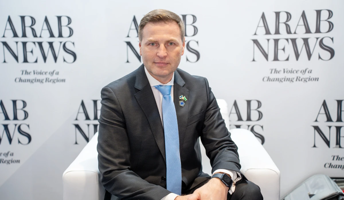 Estonia’s Defense Minister emphasizes cooperation in cybersecurity and artificial intelligence with Saudi Arabia at the World Defense Show 2026. (AN Photo by Jafar Al-Saleh)