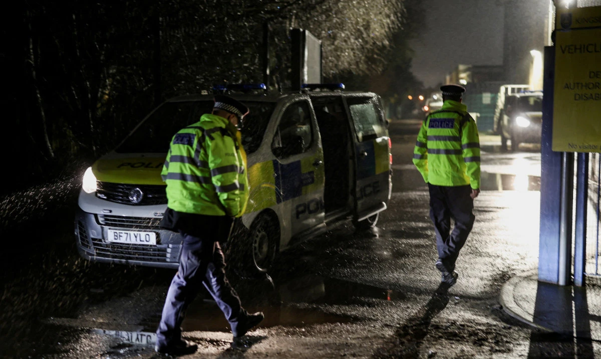 Police work at the scene of a stabbing incident that hospitalized two boys, aged 12 and 13, outside Kingsbury High School in London, Britain, February 10, 2026. The London police counter terrorism unit is investigating the incident. (Reuters)