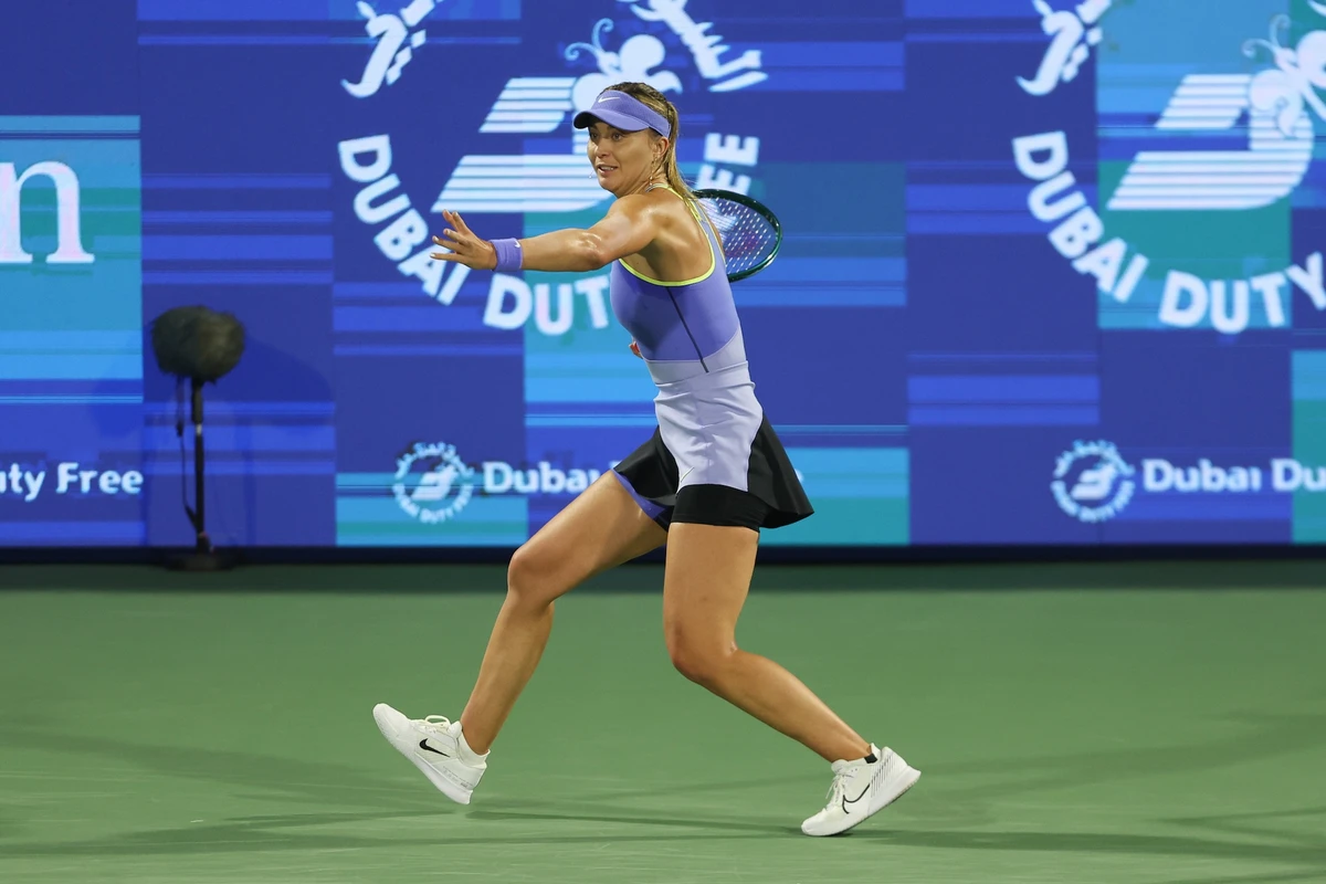 Paula Badosa of Spain in action against Katerina Siniakova of Czech Republic at the WTA Dubai Duty Free Tennis Championships qualifier match on Feb. 15, 2026. (Supplied)