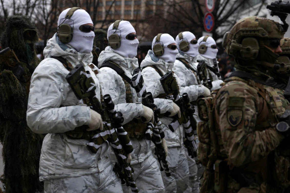 Members of the Kosovo Security Force march at a parade during celebrations of the 18th anniversary of Kosovo’s independence in Pristina, Kosovo, Feb. 17, 2026. (Reuters)