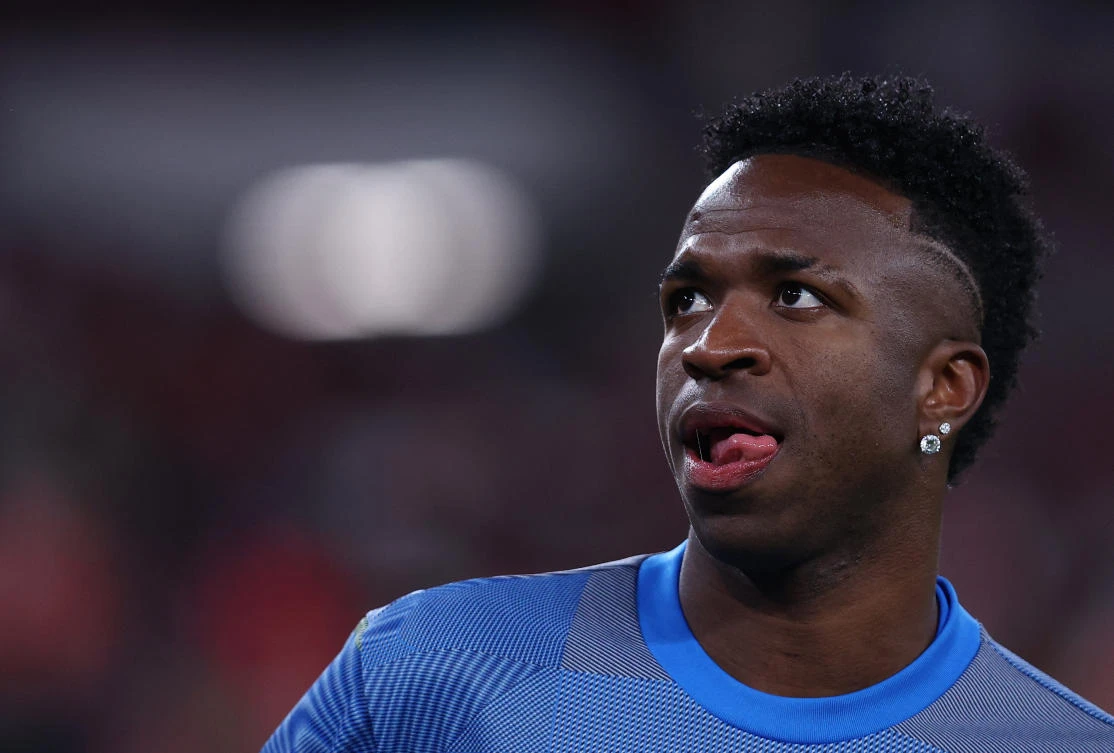 Real Madrid's Vinicius Junior during the warm up before the match (Reuters)