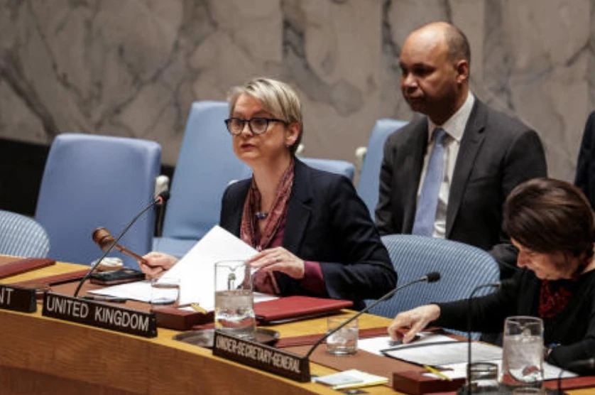 British Foreign Secretary Yvette Cooper, president of the UN Security Council for February, attends the Security Council meeting on the situation in Sudan, at UN headquarters in New York, Feb. 19, 2026. (Reuters)