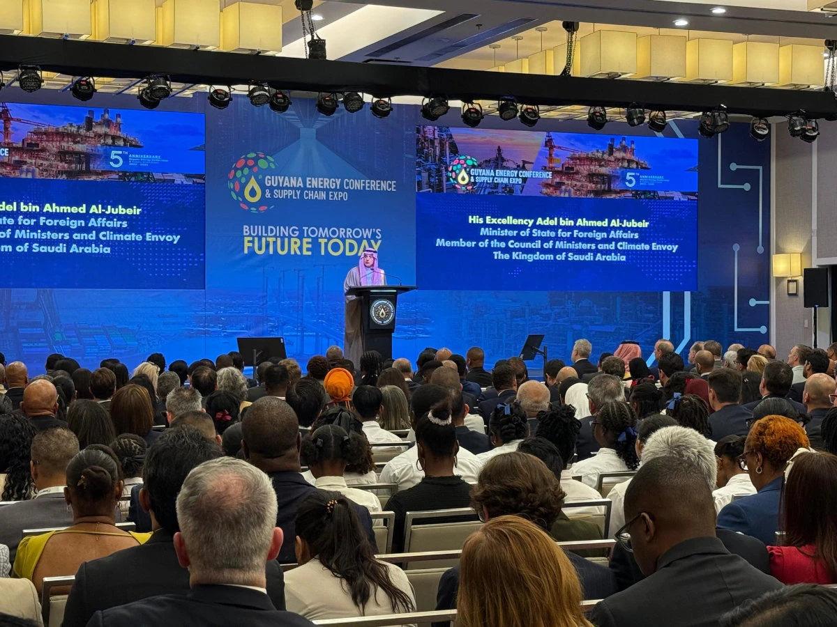 Adel Al-Jubeir, the Saudi minister of state for foreign affairs, speaks at the Guyana Energy Conference and Supply Chain Expo in Georgetown. (SPA)