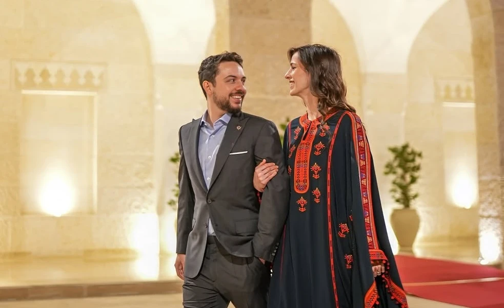 The crown prince shared an image of the couple on Instagram, showing Princess Rajwa wearing a black, floor-length abaya. (Instagram)