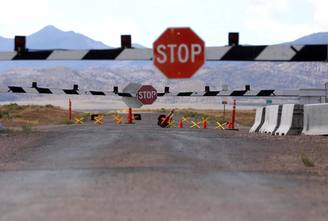 Military equipment is visible from the entrance to Area 51 as an influx of tourists responding to a call to 'storm' Area 51, a secretive military base believed by UFO enthusiasts to hold government secrets about extra-terrestrials, is expected in Rachel, Nevada, US, on September 19, 2019. (REUTERS/File Photo)