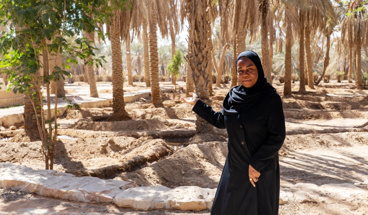 Salma Hawsawi, a professor of ancient history at King Saud University is pictured at Ad-Duraybiyah farm, which was a charitable endowment by Princess Sarah. (AN photo by Loai El-Kellawi)