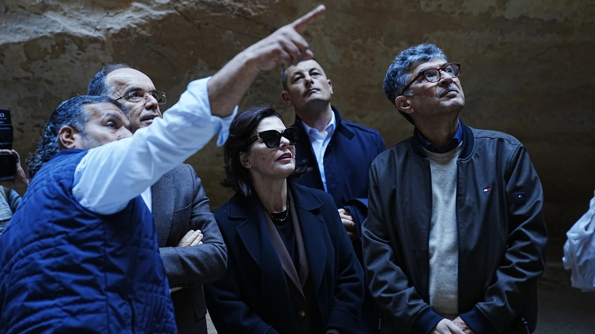 Albanian President Bajram Begaj (2-L) and first lady, Armanda Begaj (3-L), take a tour of the ancient city of Petra in southern Jordan. (Petra)