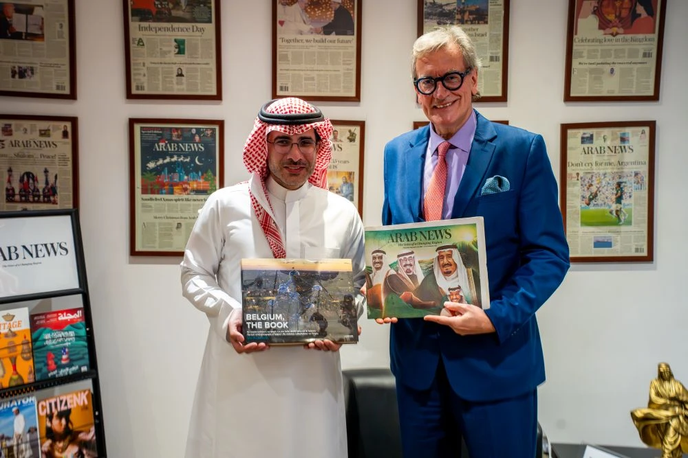 Belgian Ambassador to Saudi Arabia Pascal Gregoire met Faisal J. Abbas, the editor-in-chief of Arab News, during a visit to the media organization’s headquarters in Riyadh. (AN Photo/Abdulrahman Alshalhoub)