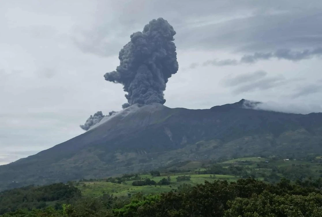 Mount Kanlaon volcano during an earlier eruption on Feb. 19, 2026. (Canlaon City Public Information Office/AFP)