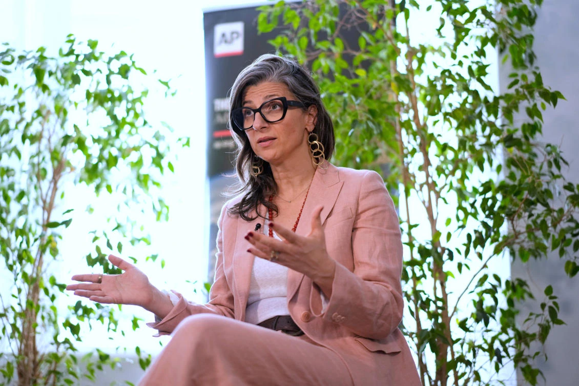 Francesca Albanese, the UN special rapporteur for the West Bank and Gaza, is interviewed by the Associated Press in Rome, July 29, 2025. (AP Photo)