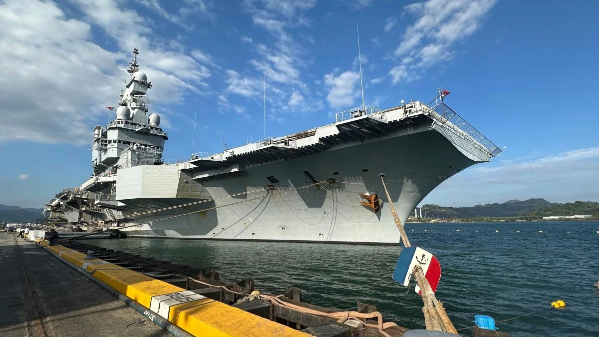 Above, French aircraft carrier Charles de Gaulle at Subic Bay in the Philippines during a port call on Feb. 23, 2025. (AP)