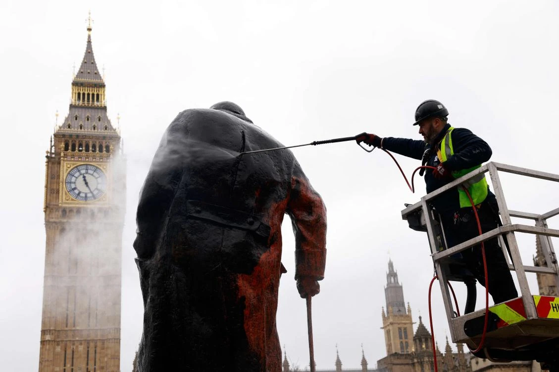 UK police arrest man after Churchill statue sprayed with graffiti