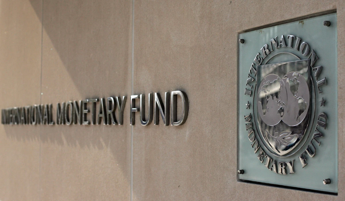 The International Monetary Fund logo is seen along Pennsylvania Avenue in Washington, DC. (AFP)