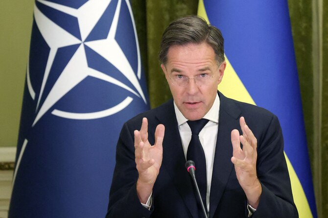 NATO Secretary General Mark Rutte speaks during a press conference in Kyiv. (AFP/File Photo)