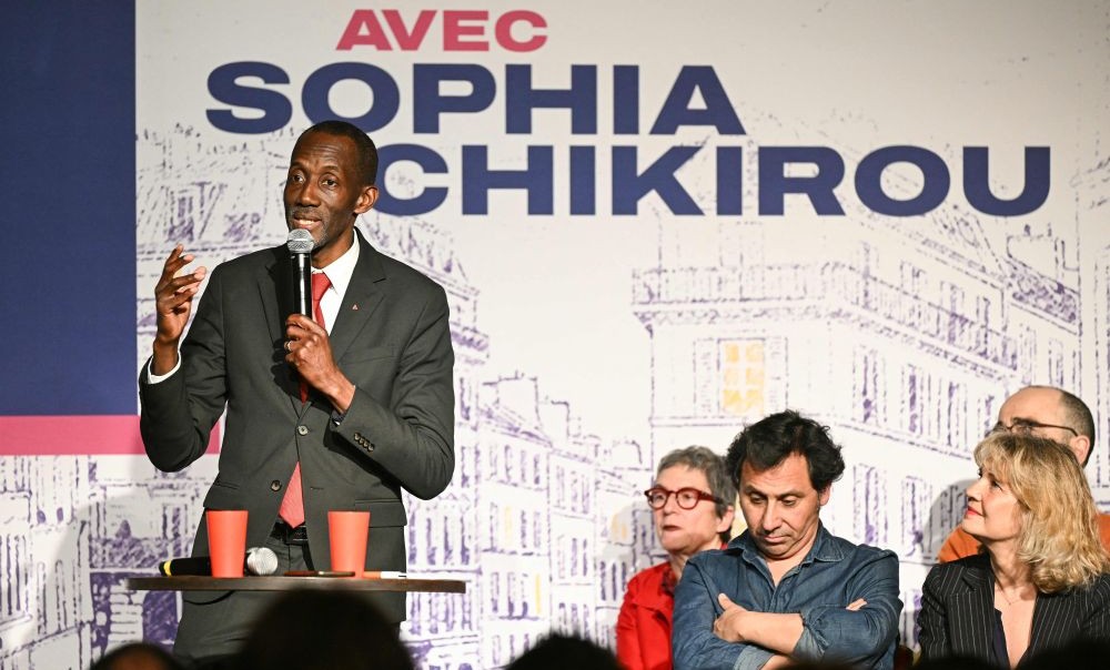 Mayor of Saint-Denis Bally Bagayoko endorses Paris mayoral candidate Sophia Chikirou, Paris, Mar. 17, 2026. (AFP)
