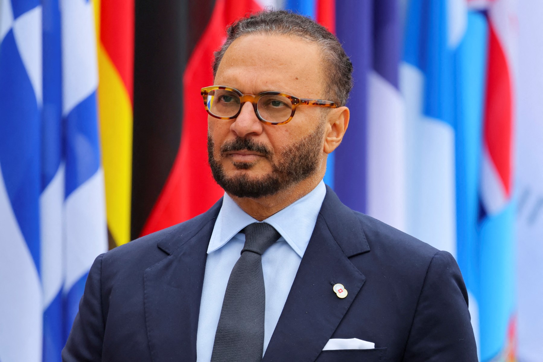 Diplomatic advisor to the United Arab Emirates President Anwar Gargash arrives to attend the opening ceremony of the Summit on peace in Ukraine, on June 15, 2024. (AFP)