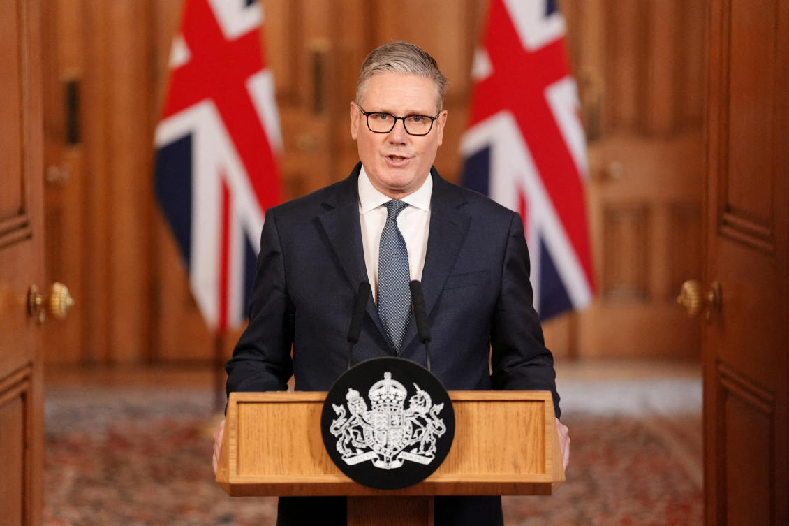 British Prime Minister Keir Starmer issues a statement at 10 Downing Street, after Israel and the U.S. conducted strikes on Iran, in London, Britain, February 28, 2026. (Reuters)