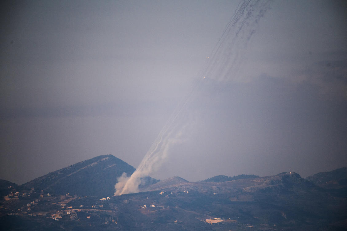 Rockets being launched from Lebanon toward Israel as seen from the Israeli side of the border with Lebanon on March 3, 2026. (REUTERS)