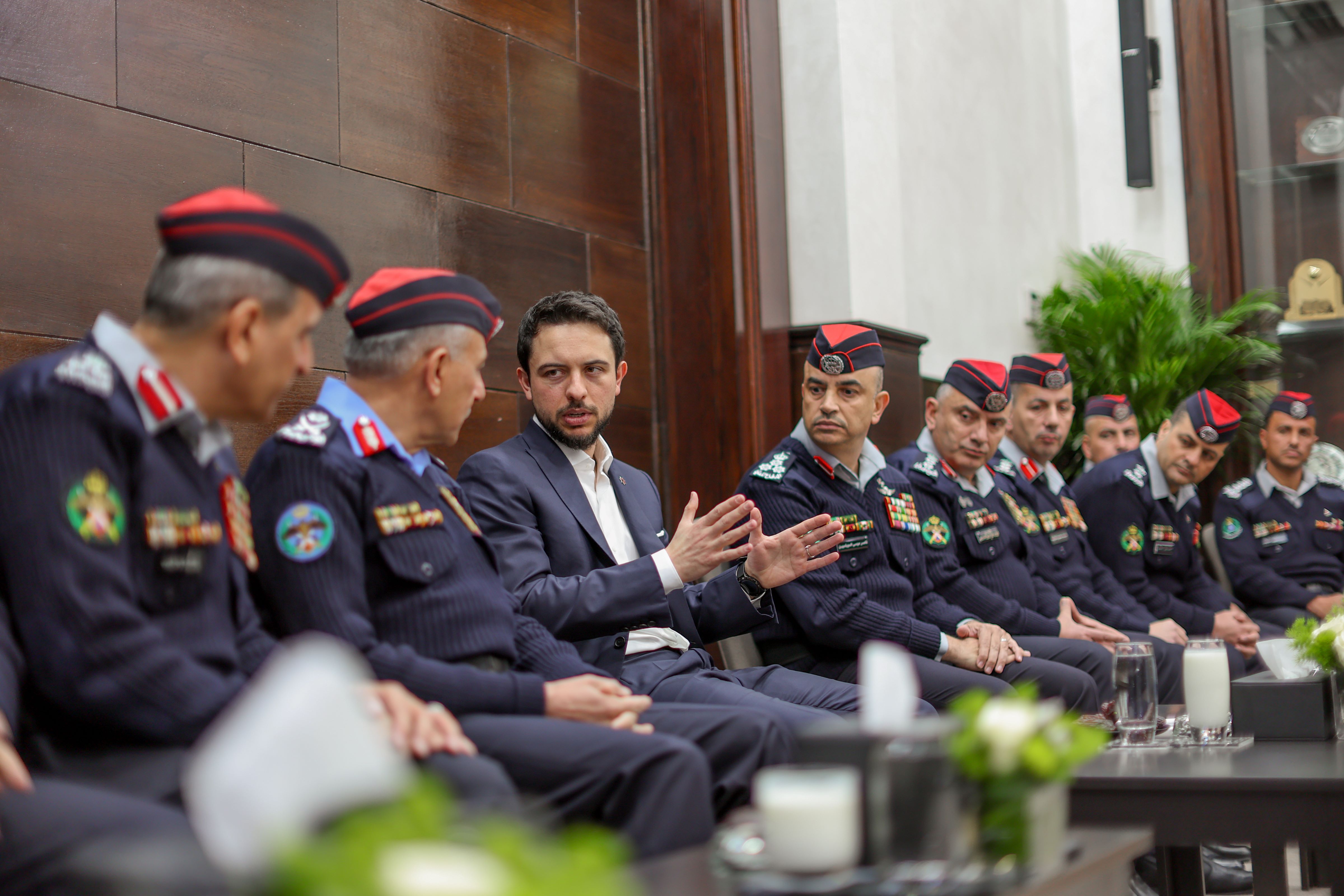 Jordanian crown prince Hussein visited the Civil Defense Department for a briefing and iftar event on Wednesday. (Petra)