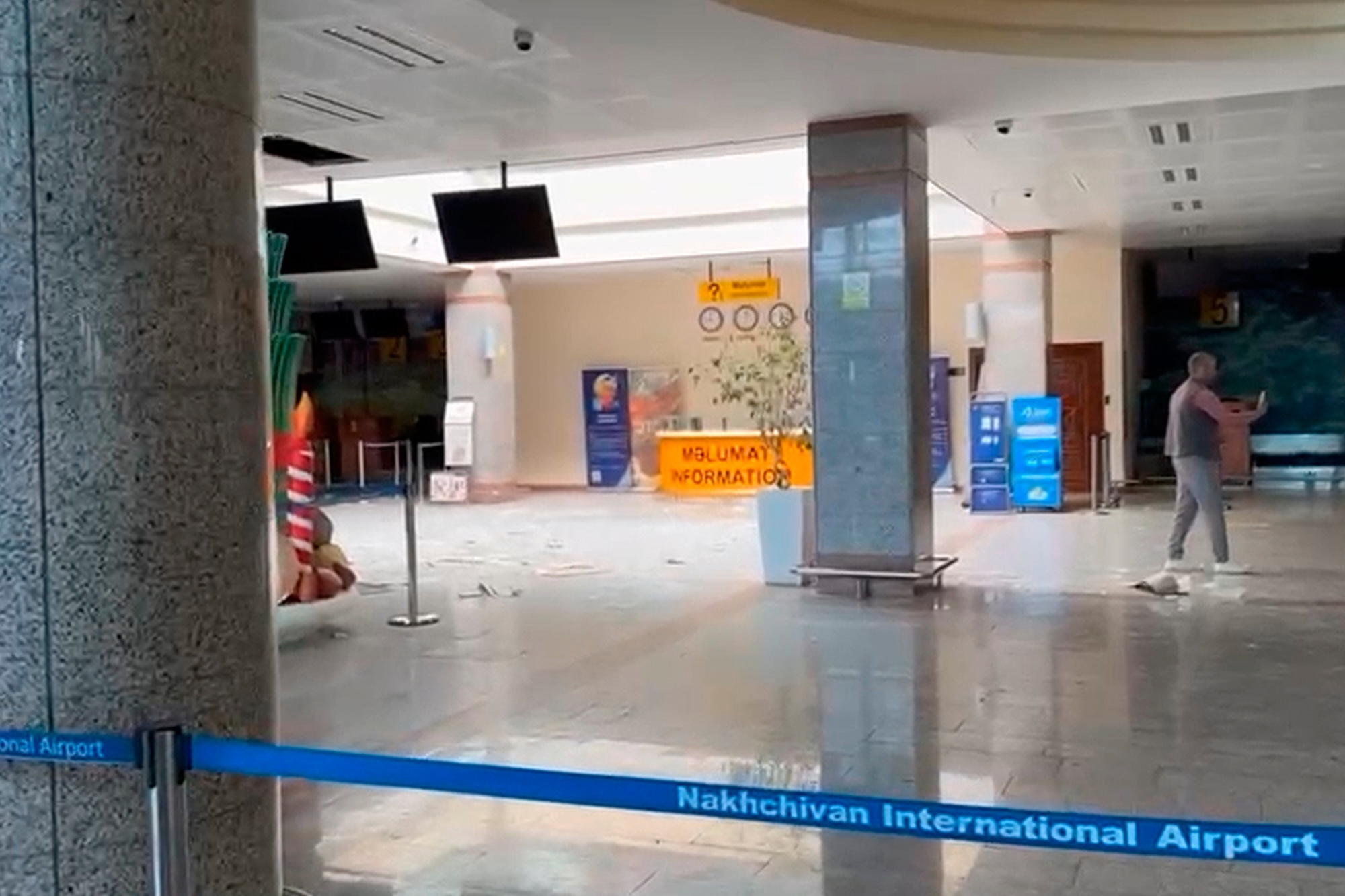 Damages at the Nakhchivan International Airport following what Azerbaijan’s Foreign Ministry said was a drone attack carried out by Iran on its exclave of Nakhchivan, March 5, 2026. (AP Photo)