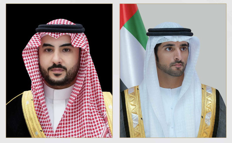 Saudi Arabia’s Minister of Defense Prince Khalid bin Salman spoke with his Emirati counterpart Sheikh Hamdan bin Mohammed Al-Maktoum on Thursday. (@DXBMediaOffice)