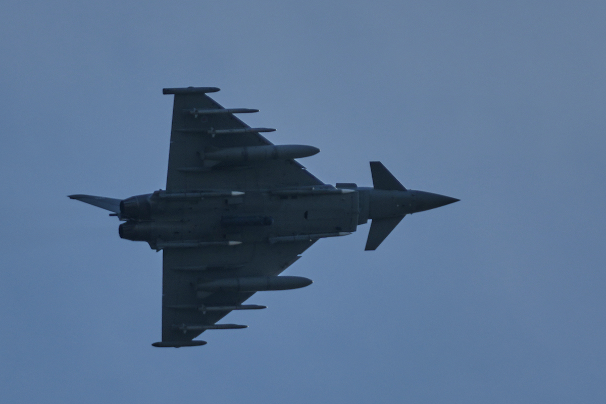 A Typhoon fighter jet takes off from the UK's RAF Akrotiri air base in Cyprus on Friday. The UK is sending four of the aircraft to Qatar. (AP)